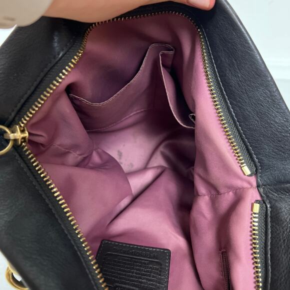 Coach Large Brooke Pebbled Leather Shoulder Hobo Bag Brown Black - Picture 10 of 11